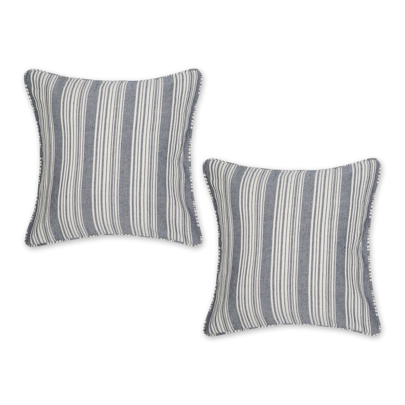Navy Herringbone Stripe Recycled Cotton Pillow Cover 18x18 (Set of 2) - Herringbone Stripe, Navy