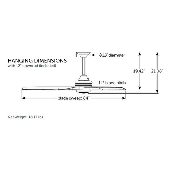 dimension image slide 3 of 4, Fanimation Spitfire DC Custom Indoor/Outdoor Smart Ceiling Fan DC Motor with Remote - Black