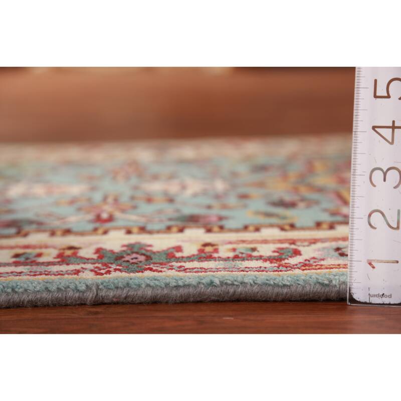 Hand Knotted Oriental 100% Wool Carpet Traditional Geometric Navy Blue & Blues Heriz (serapi) Runner Rug - 8' 2'' X 2' 6''