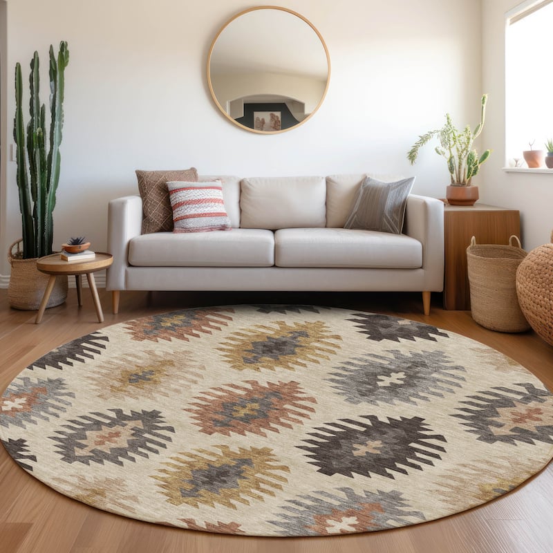 Premium Washable Super Soft Southwest Global Mayfield Rug - Beige - 8' x 8'