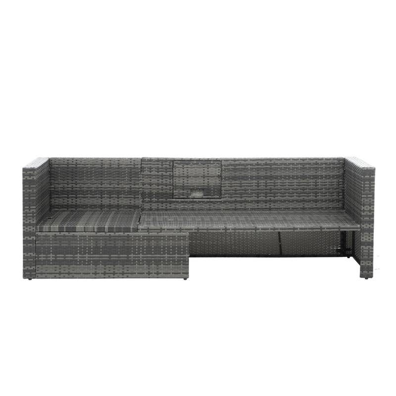 GDFStudio - 5-Piece Outdoor PE Wicker Patio Set with Lift-Top Plywood Coffee Table & Lounger Sofa