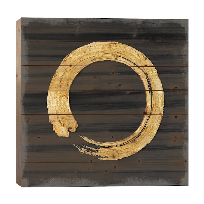 Gold Zen Circle On Black I Print On Wood by Ellie Roberts - Multi-Color - 26x26x1.5