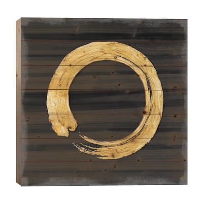 Gold Zen Circle On Black I Print On Wood by Ellie Roberts - Multi-Color