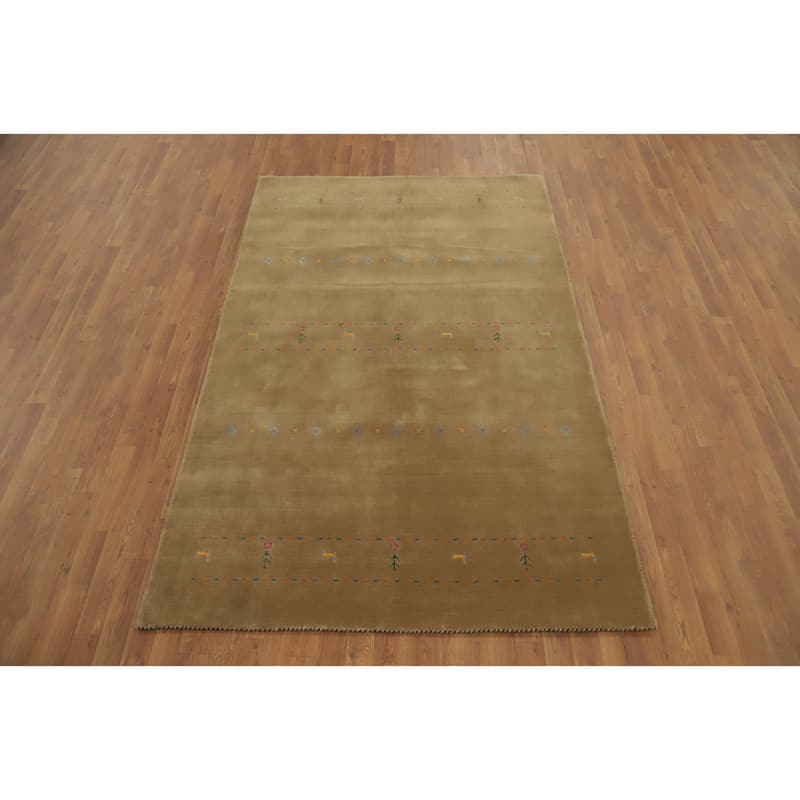 Hand Knotted Oriental 100% Wool Carpet Tribal Animal Pictorial Brown Gabbeh Area Rug - 8' 1'' X 5' 1''