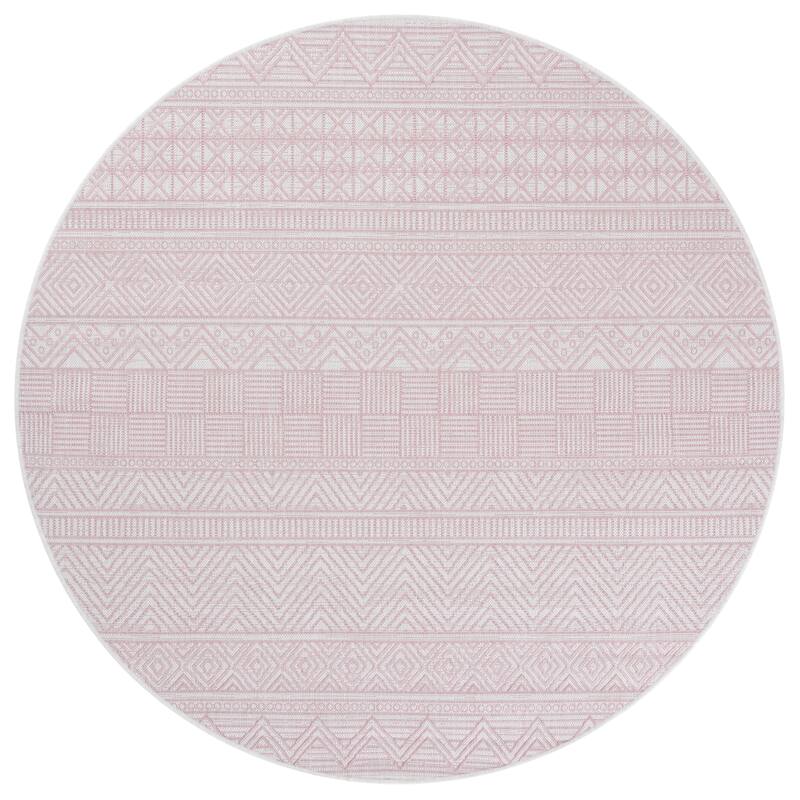 SAFAVIEH Courtyard Rozenn Indoor/ Outdoor Waterproof Patio Backyard Rug - 6'7" Round - Ivory/Pink