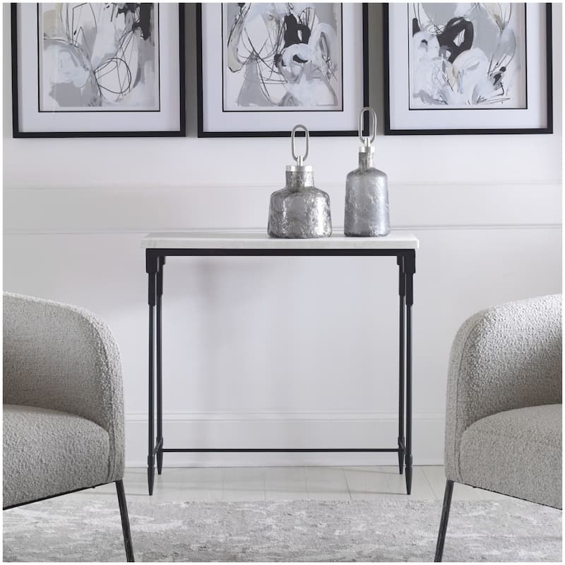 Uttermost 25165 Bourges 36"W Modern Industrial Marble Top Console Sofa