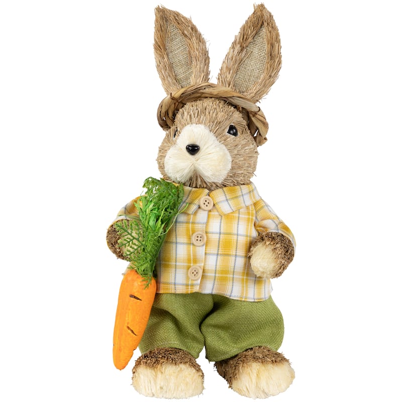 Rustic Boy Rabbit with Carrot Easter Figure 13.75" Brown Yellow