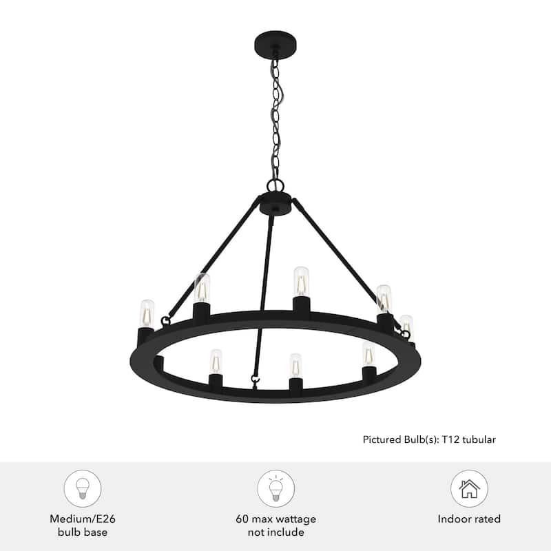 Hunter 30" Saddlewood 9-Light Chandelier - Dining Room, Entry - Farmhouse, Industrial, Wagon Wheel