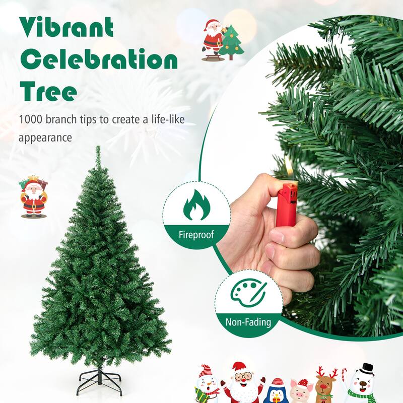 Gymax 6' Christmas Tree 1000 Tips Premium Hinged Artificial PVC