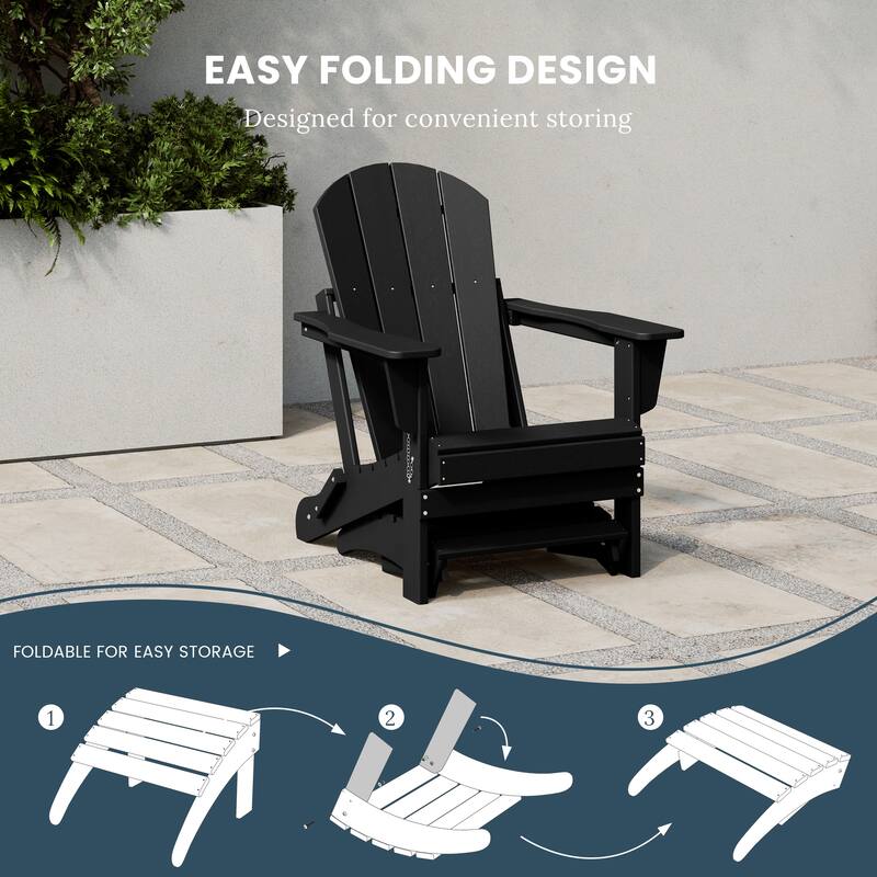 Polytrends Laguna Hdpe All Weather Outdoor Patio Foldable Ottoman