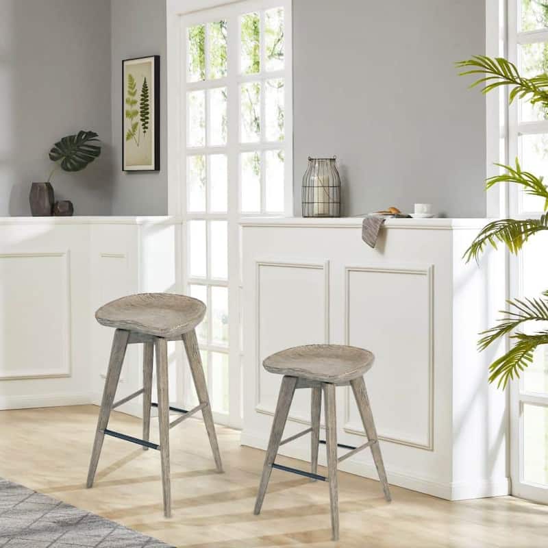 Bali Backless Wood Swivel Indoor Barstool - N/A - Barnwood Wire-Brush - Counter Height - 23-28 in.