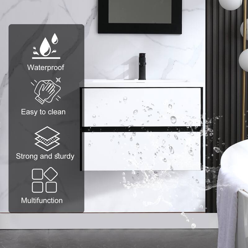 Wall Mounted Bathroom Vanity Combo w/ Drop in Sink Cabinet Set