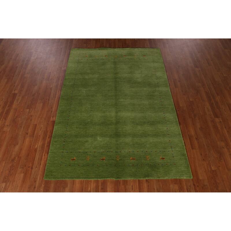 Hand Knotted Oriental 100% Wool Carpet Tribal Animal Pictorial Green Gabbeh Area Rug - 7' 7'' X 5' 3''