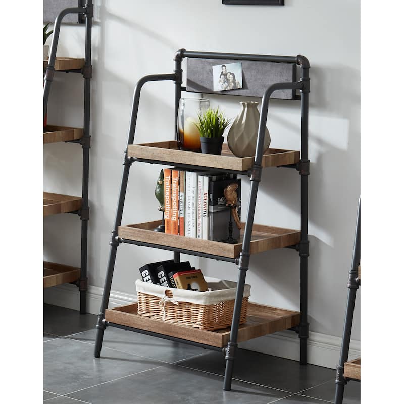 Pham Industrial Brown Metal Display Bookshelf by Furniture of America - 3 Tiers