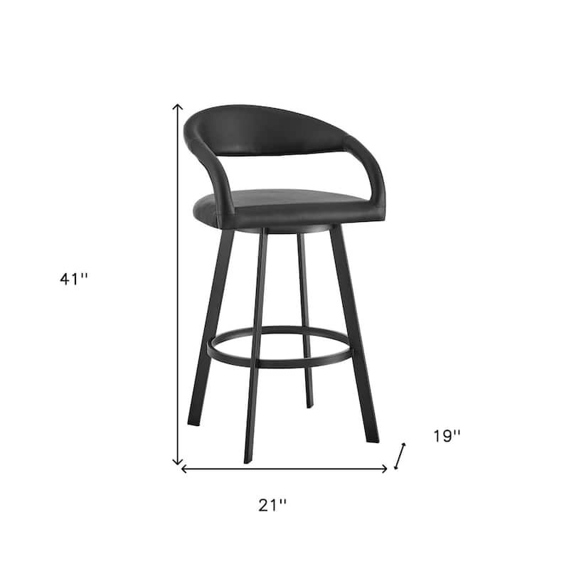 HomeRoots 30" Black Faux Leather and Iron Low Back Bar Height Swivel Bar Chair