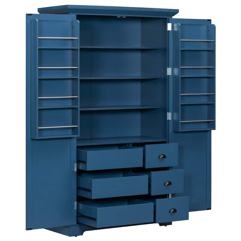 72" Shaker Style Kitchen Pantry Cabinet with Drawers, Freestanding Storage Cupboard with Pull-Out Trays