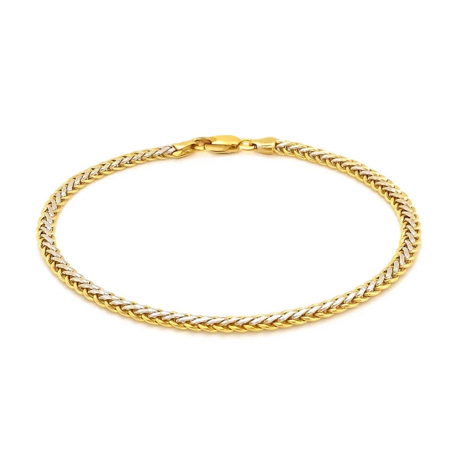 MayaMila Two-Toned Fine Wheat Chain Bracelet in 10k Yellow and White Gold