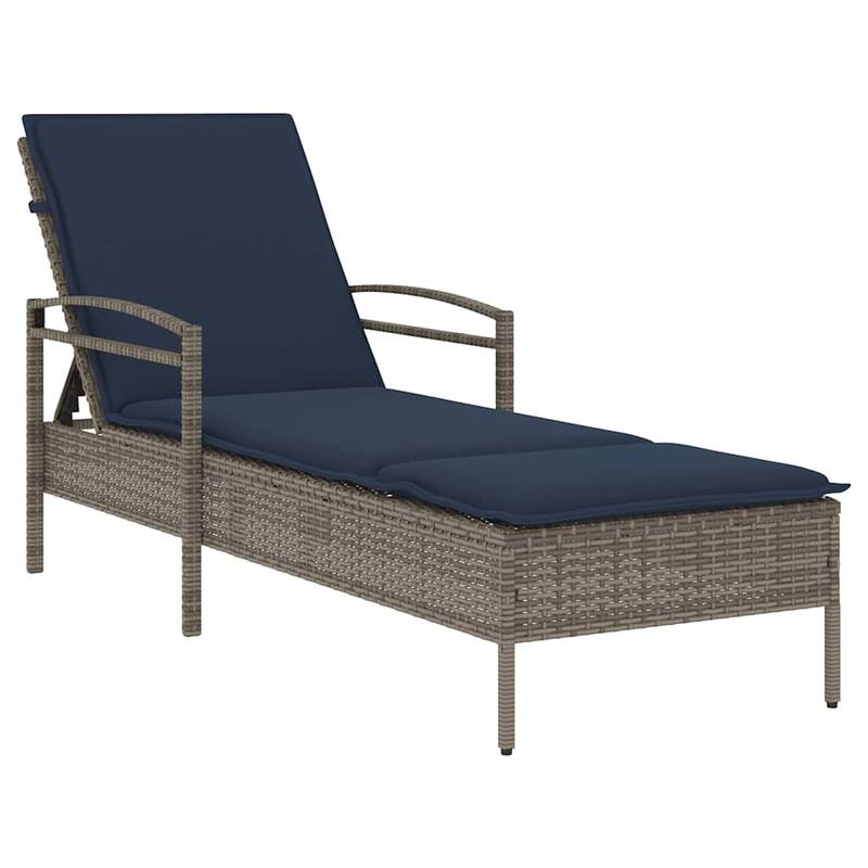 vidaXL Sun Lounger with Cushion Daybed Furniture Poly Rattan Brown/Gray/Black - 24.8" x 78.7" x 24.4"/28.3"/31.9"