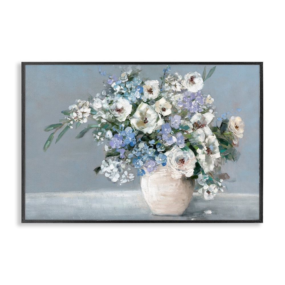 Stupell Elegant Blooms on Blue Framed Giclee Art Design By Sally Swatland