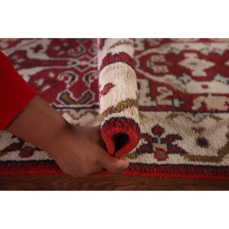 All-Over Red & Ivory Oushak Indian Runner Rug Handmade Wool Carpet - 2'6"x 9'9"