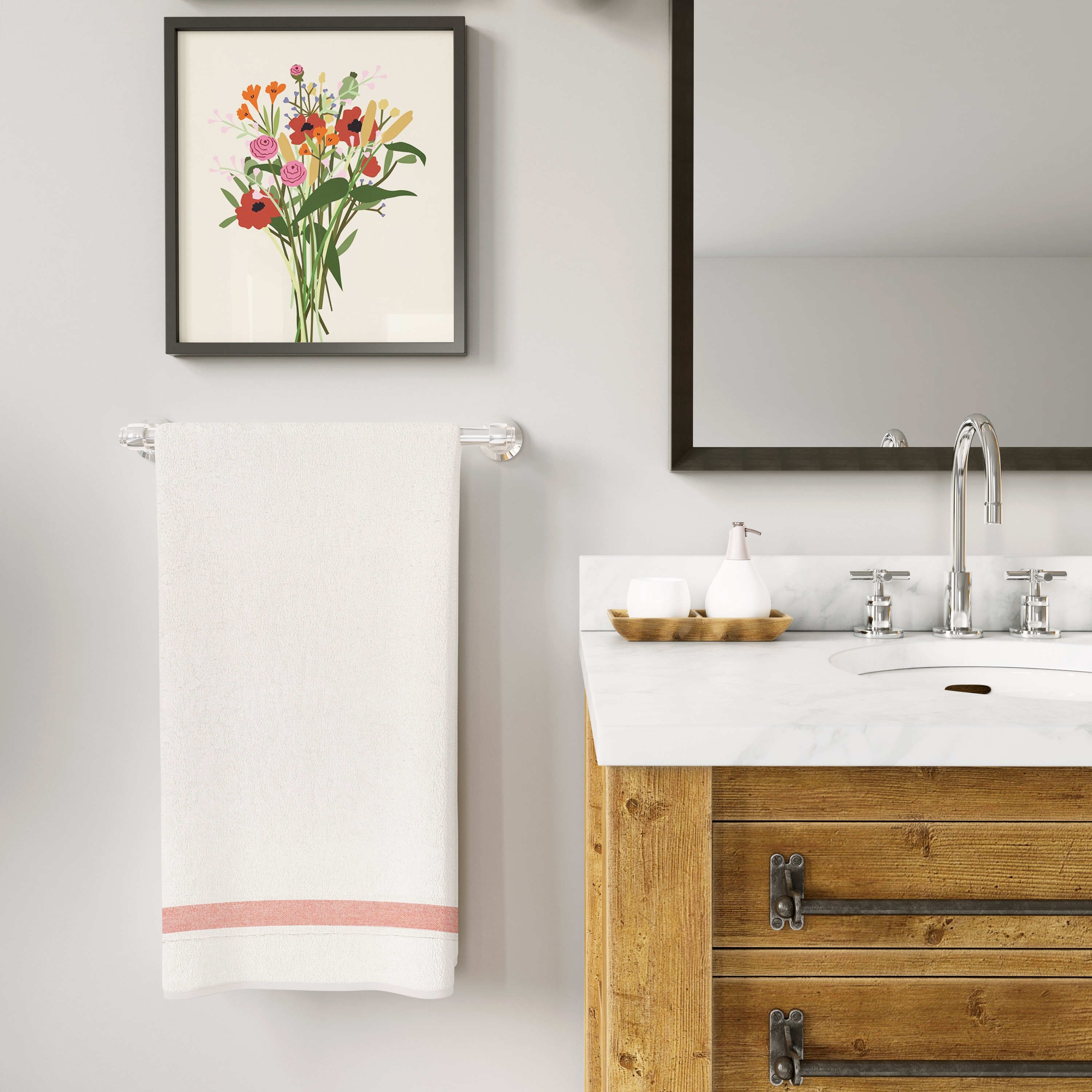 Ultra-Absorbent Natural Cotton Large Bath Towel Set in White & Salmon-image