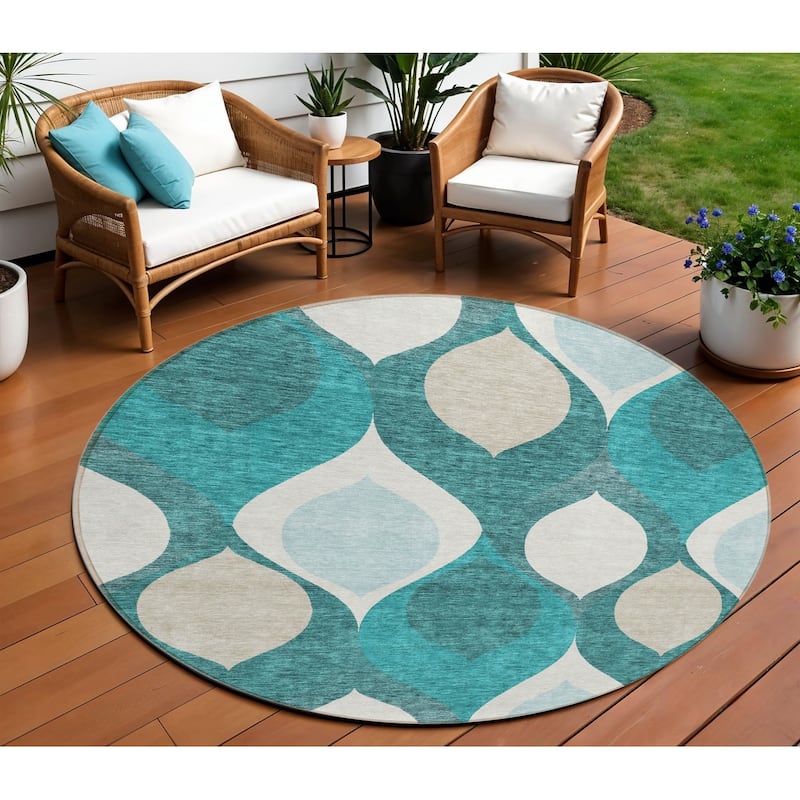 HomeRoots Ogee Transitional Rectangle Outdoor Rug - 8' Round