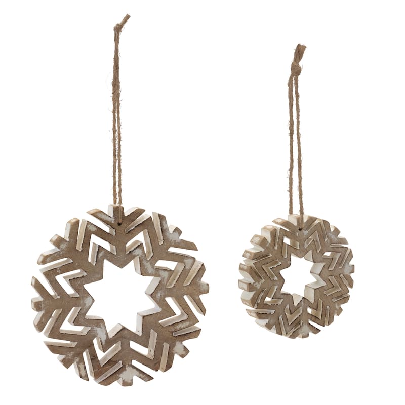 Set of 12 Wooden Snowflake Ornaments for Christmas Tree with Jute String - 4” x 0.75” x 4”