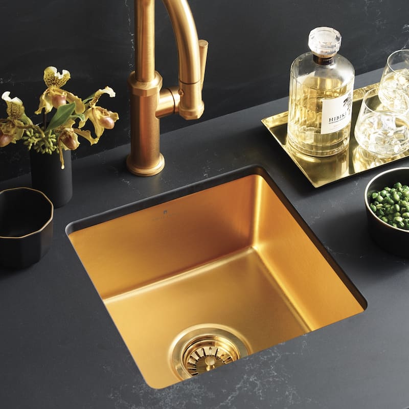 Reveler Fireclay Undermount Bar Sink - 15.75" x 15.75" x 7.5" - 24k Matte Gold