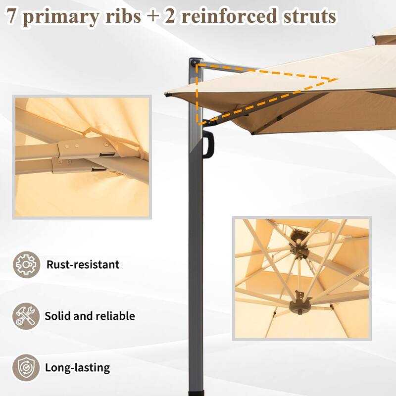 Aluminum Patio Umbrella - 360° Rotation, Hydraulic Lift