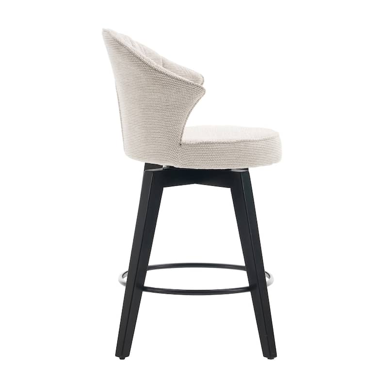 Chenille Upholstery Wing Back Swivel Bar Stools w/ Wood Legs(Set of 2)