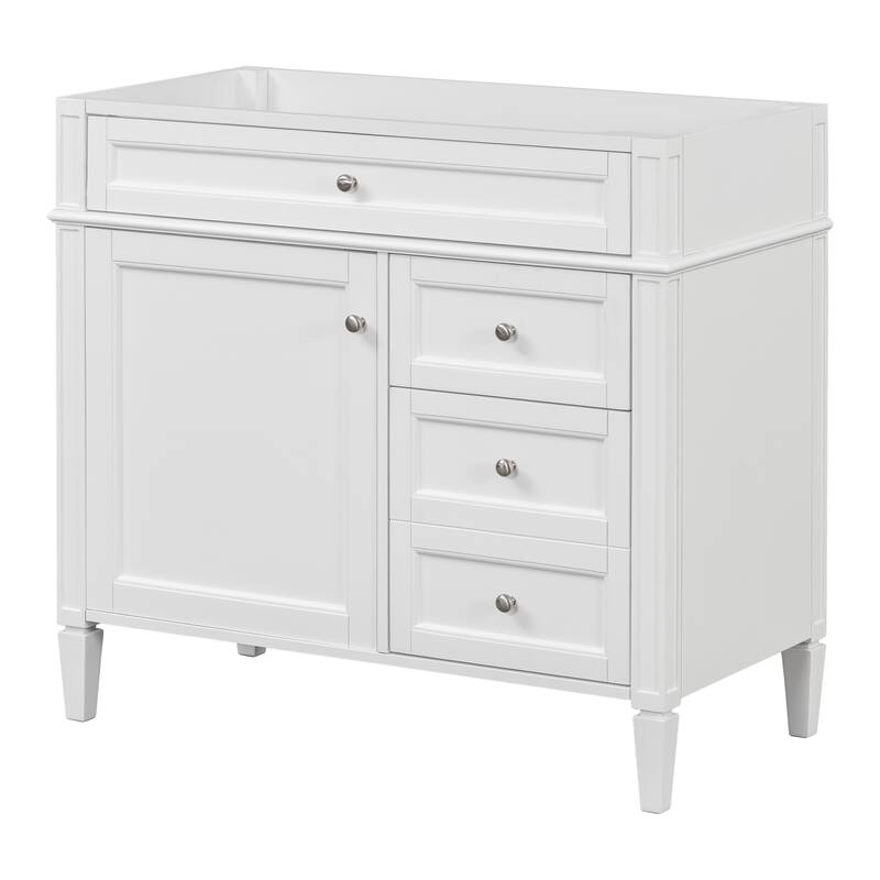 GDFStudio - Bervine Modern Freestanding Bathroom Vanity with 2 Storage Drawers and Tip-Out Compartment (NOT INCLUDE BASIN SINK) - White