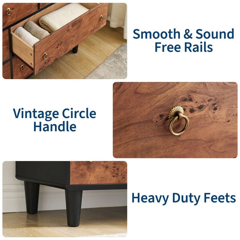 Modern Chest of Drawers with Natural Texture, Curved Profile Design, Dresser TV Stand, Wood Drawer Organizer for Bedroom