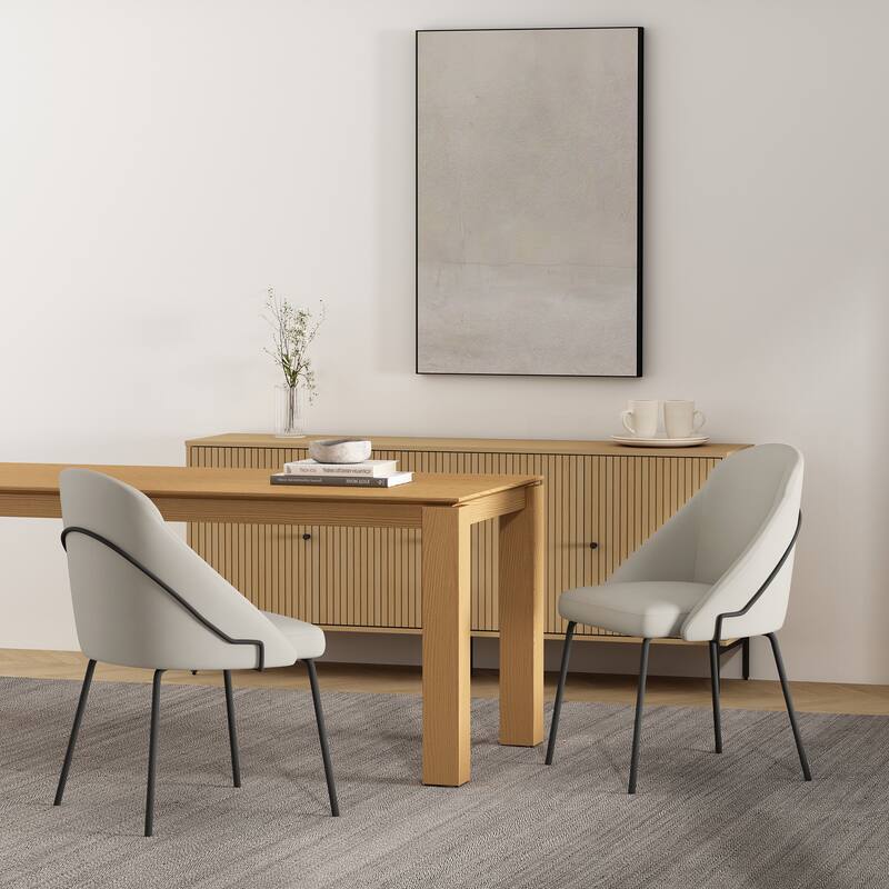 Manhattan Comfort Gracie Leatherette Dining Room Chair - Set of 2 - Stone and Black