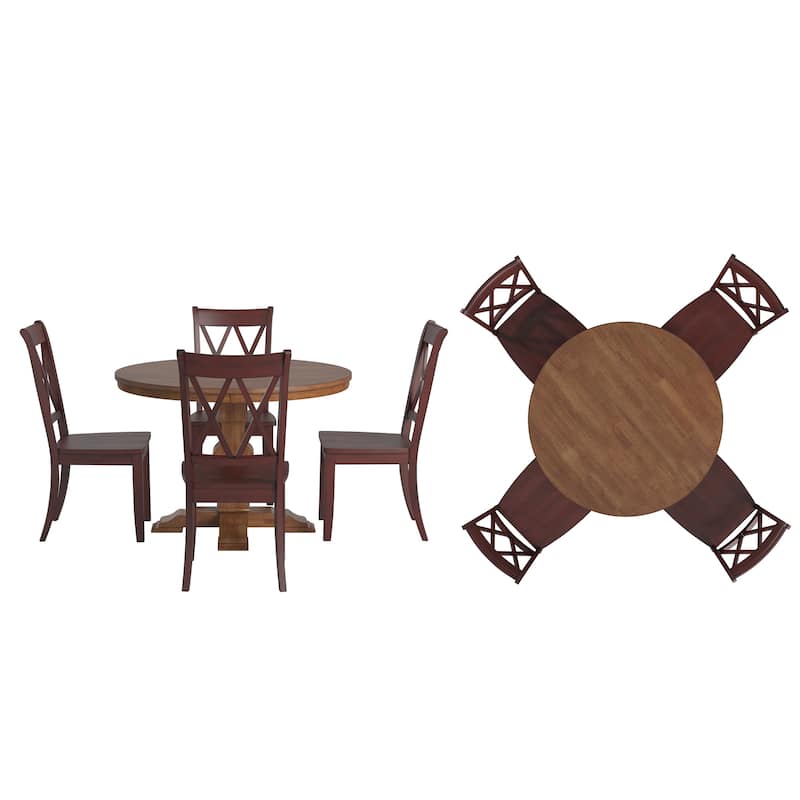 Ronda 45" Round Solid Wood Top Dining Set with X-Back Chairs