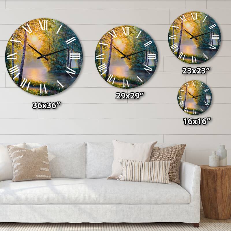 Designart 'Morning Summer With Beautiful River Spring Forest' Lake