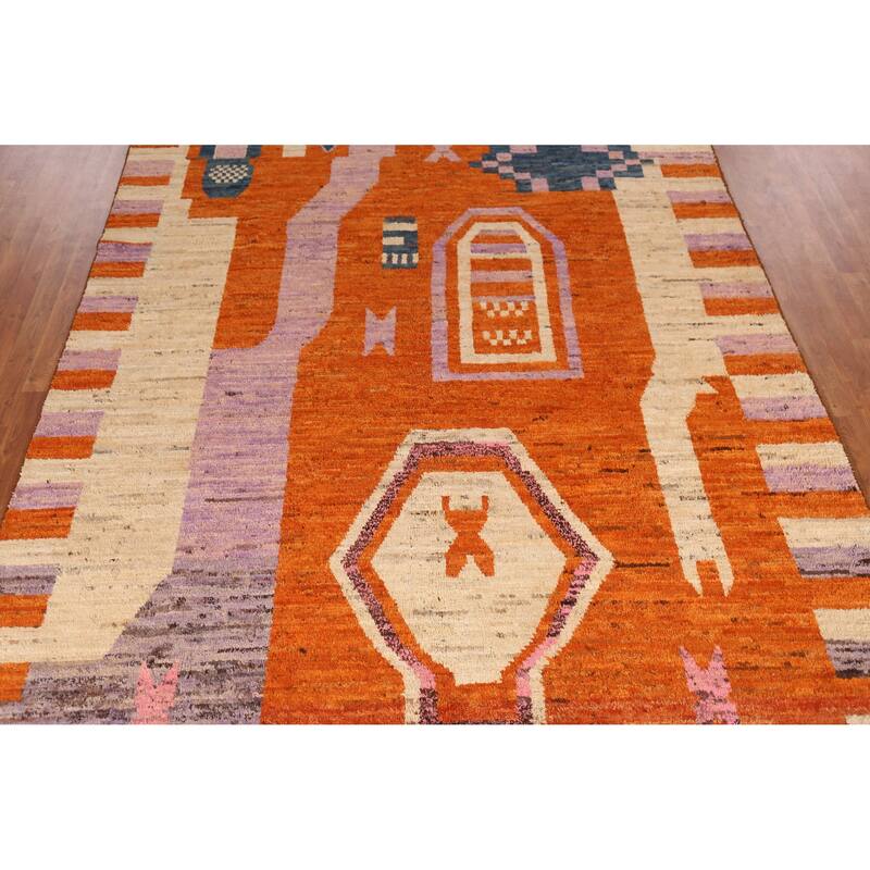 Moroccan Oriental Area Rug Handmade Orange Wool Carpet - 8'2" x 10'1"