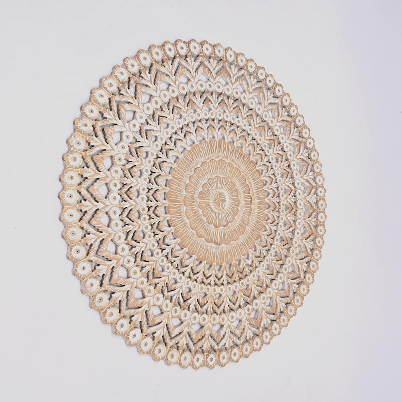 Wooden Floral Hand Carved Mandala Round Wall Decor-48"