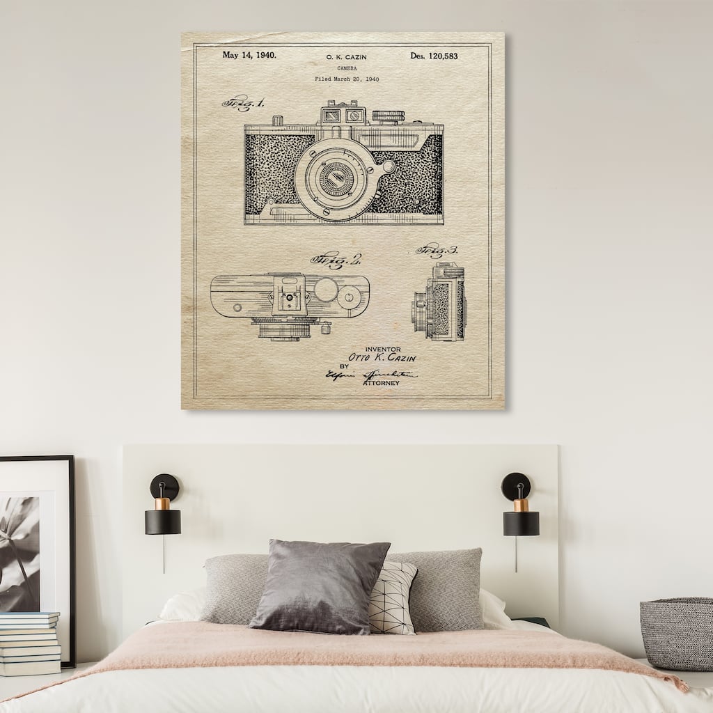 Oliver Gal 'Cazin Camera 1940 Parchment' Entertainment and Hobbies Wall Art Canvas Print Photography - Black, White