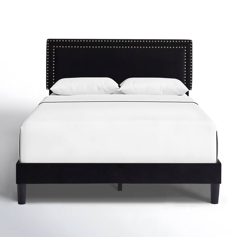 VECELO Upholstered Bed Frames with Height Adjustable Headboard