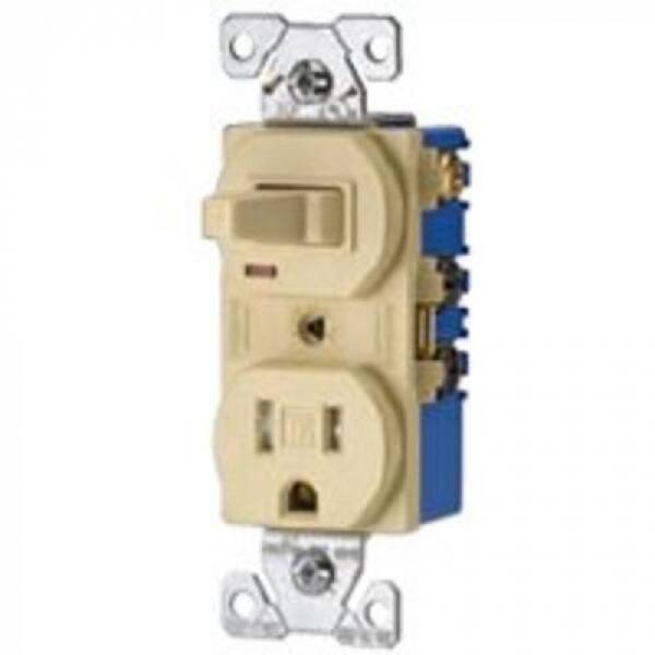 Cooper Wiring Tr274v 3 Wire Toggle Combination Switch Receptacle 15 Amp Ivory