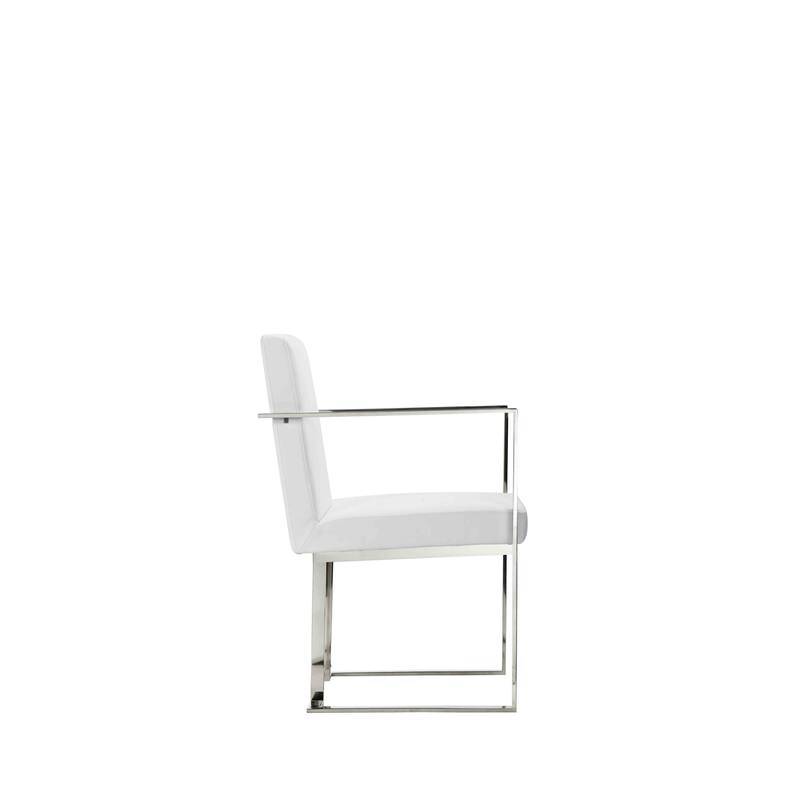 Boly 22 Inch Dining Armchair, Chrome Cantilever Steel, White Faux Leather