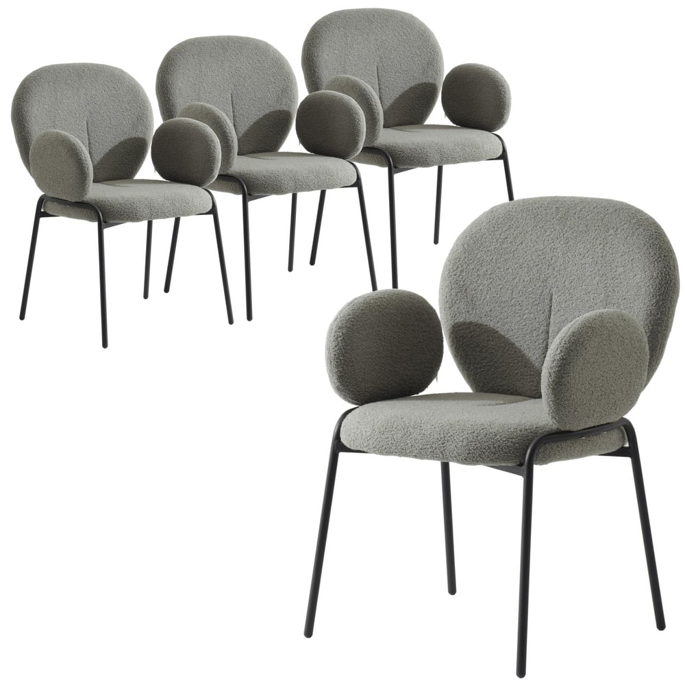 Celestial Boucle Upholstered Iron Dining Chairs Set of 4 by LeisureMod