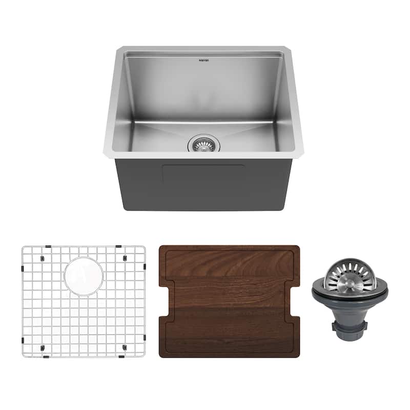 Karran Elite WS-33-PK1 Undermount 23" Single Bowl Stainless Steel Workstation Kitchen Sink with Deeper Bowl