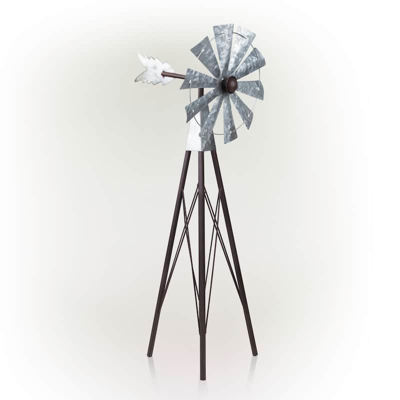 Alpine Corporation 24" Tall Outdoor Metal Windmill Spinner Garden Yard Decoration, Bronze and Silver