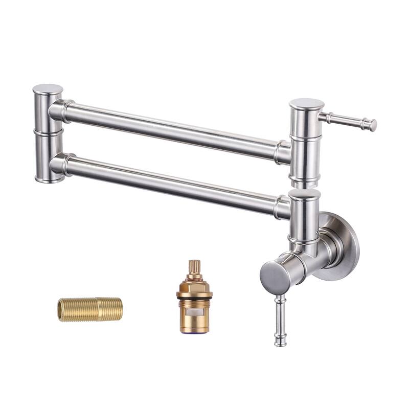WOWOW 23.5-inch Wall Mount Pot Filler with Double Handle - Brushed Nickel