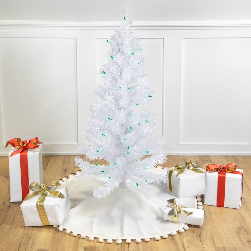 3' Pre-Lit Medium White Pine Artificial Christmas Tree - Green Lights - 3 Foot