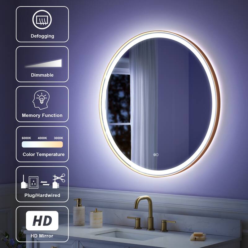 Wall Mounted Bathroom Framed LED Mirror With Anti- Fog,Memory Function And Dimmable Light Touch Sensor