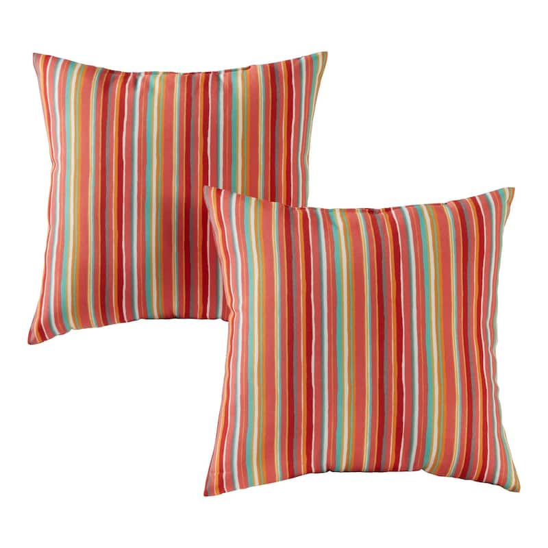 Greendale Coastal Stripe Outdoor 17-inch Square Accent Pillow (Set of 2) - Watermelon Stripe