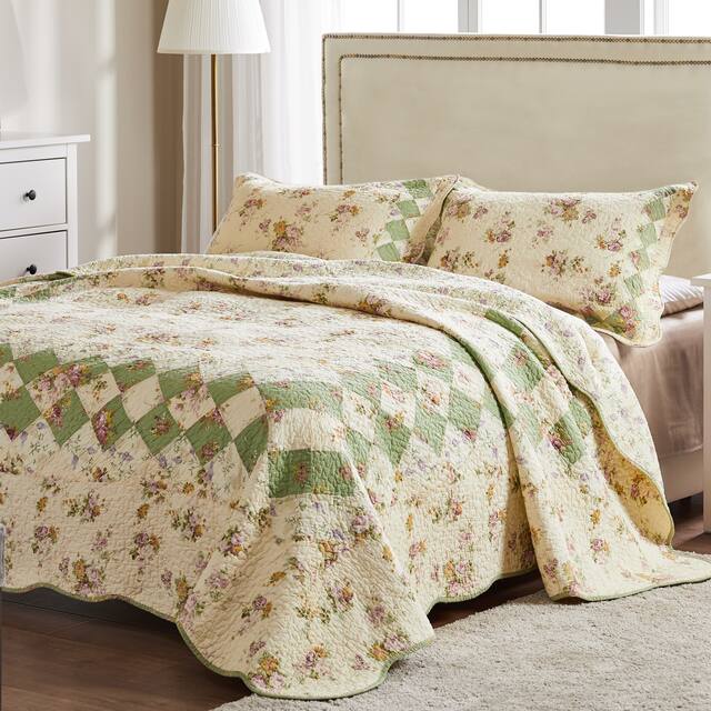 Greenland Home Fashions Bliss Oversized Reversible Authentic Patchwork Cotton Quilt Set
