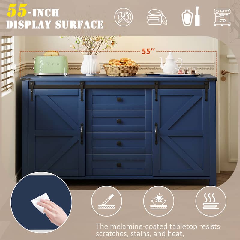 55.1-Inch Sideboard with Storage - Navy Blue